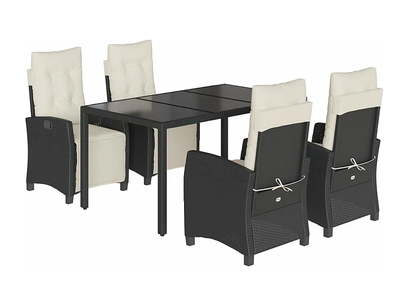 Ensemble à manger de jardin coussins 5pcs Noir Résine tressée