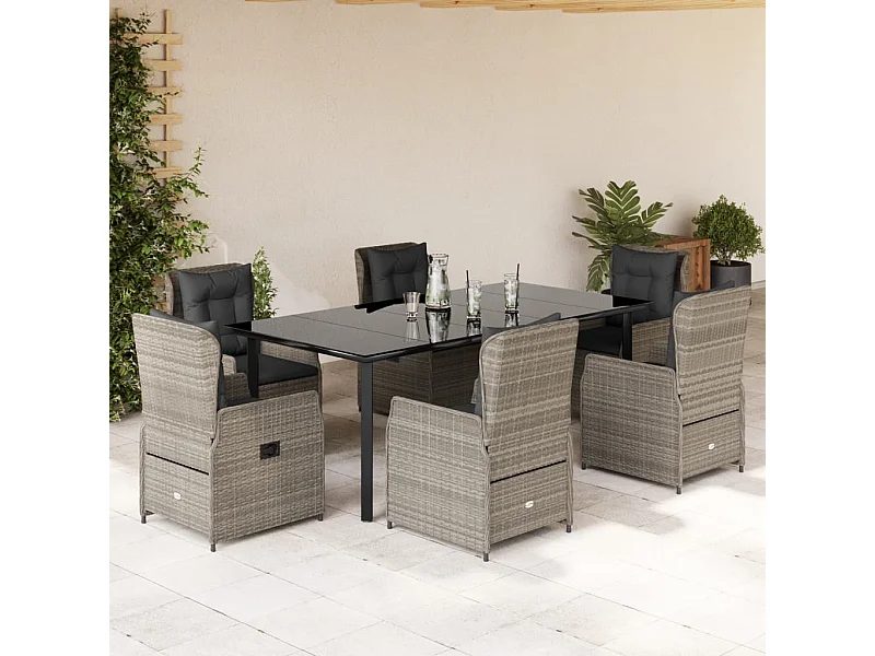 Ensemble à manger de jardin et coussins 7 pcs gris clair rotin