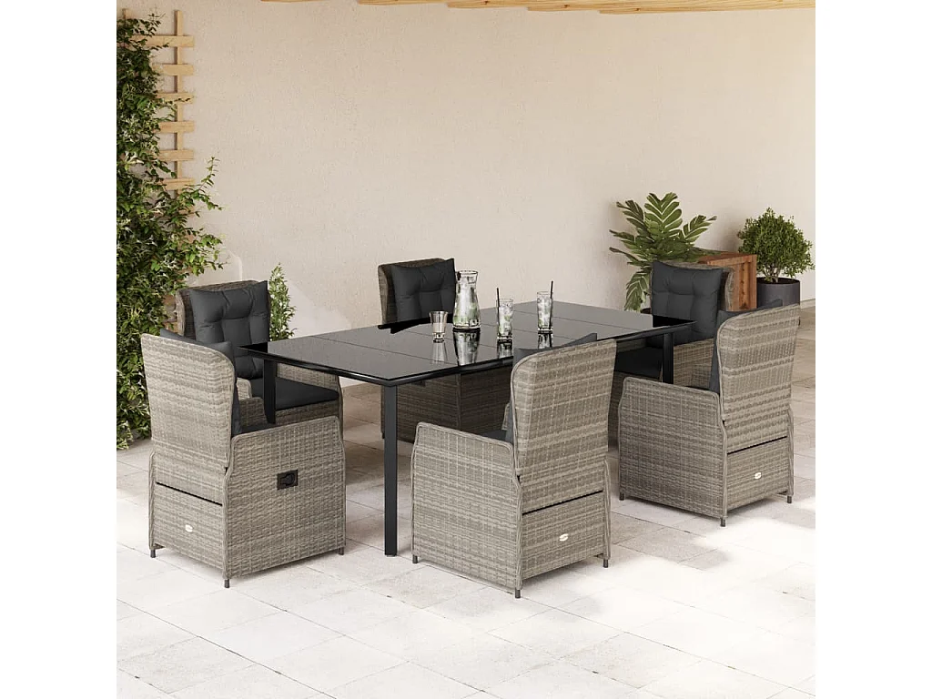 Ensemble à manger de jardin et coussins 7 pcs gris clair rotin