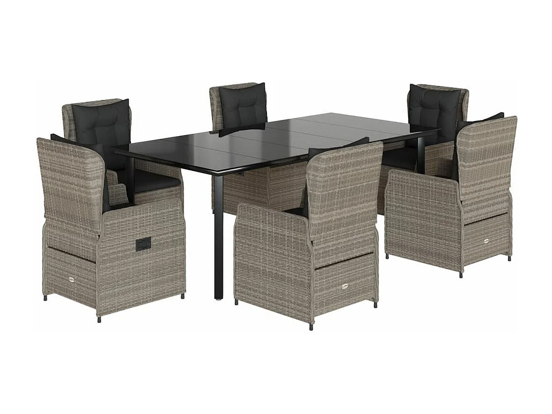 Ensemble à manger de jardin et coussins 7 pcs gris clair rotin