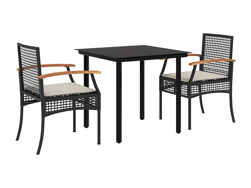 Ensemble à manger de jardin avec coussins 3 pcs Noir