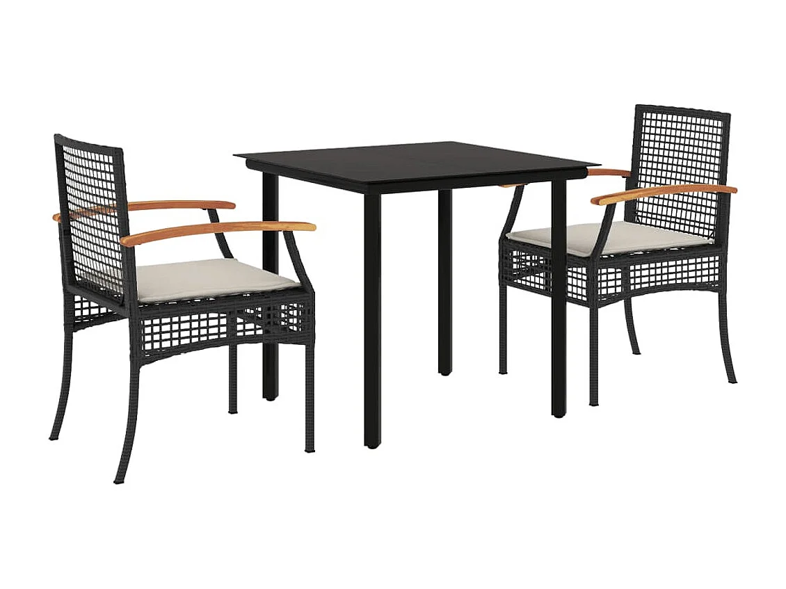 Ensemble à manger de jardin avec coussins 3 pcs Noir
