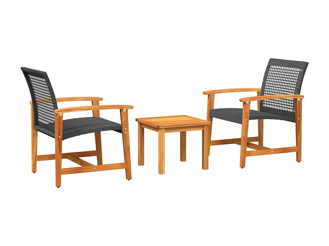 Ensemble de bistro 3 pcs noir résine tressée et bois d'acacia