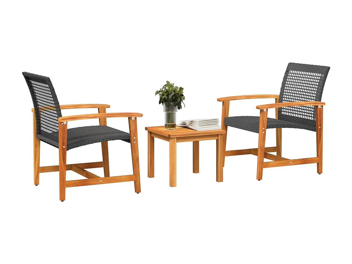 Ensemble de bistro 3 pcs noir résine tressée et bois d'acacia