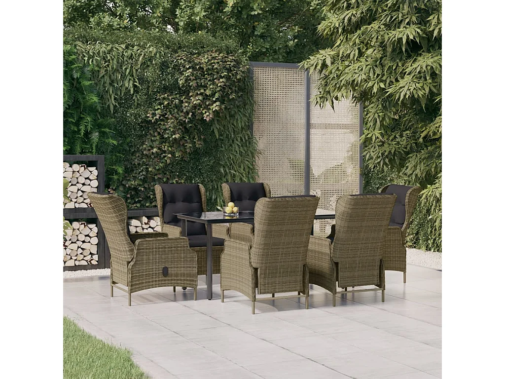 Ensemble à manger de jardin 7 pcs Marron Résine tressée