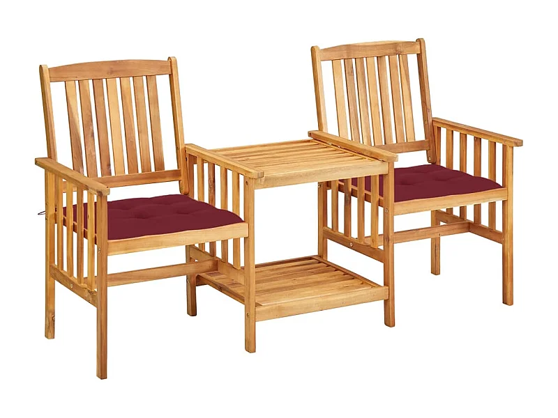Chaises de jardin avec table à thé et coussins Acacia solide 14