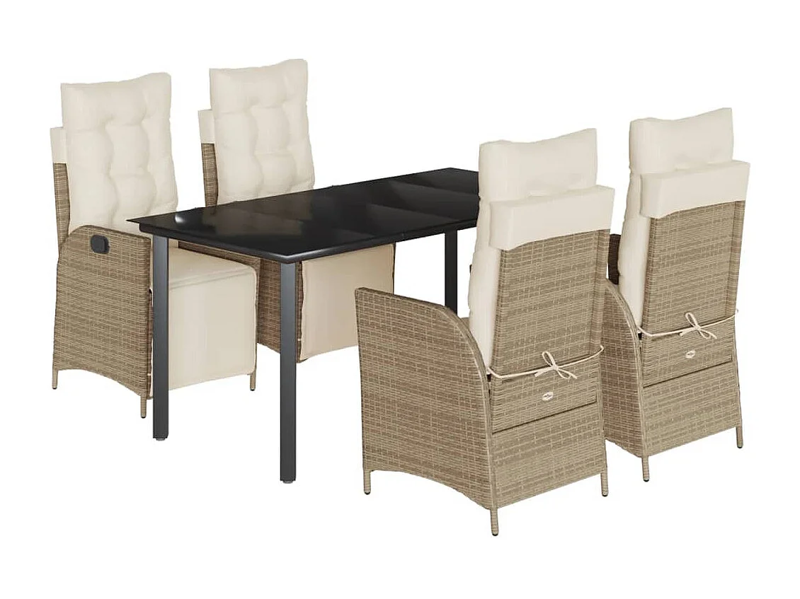 Ensemble à manger de jardin avec coussins 5pcs Beige poly rotin