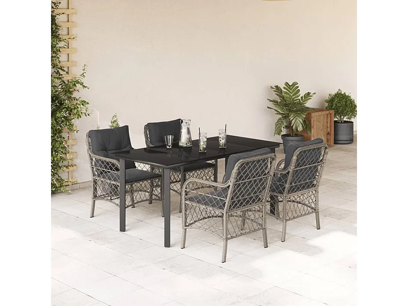Ensemble à manger de jardin et coussins 5 pcs gris clair rotin