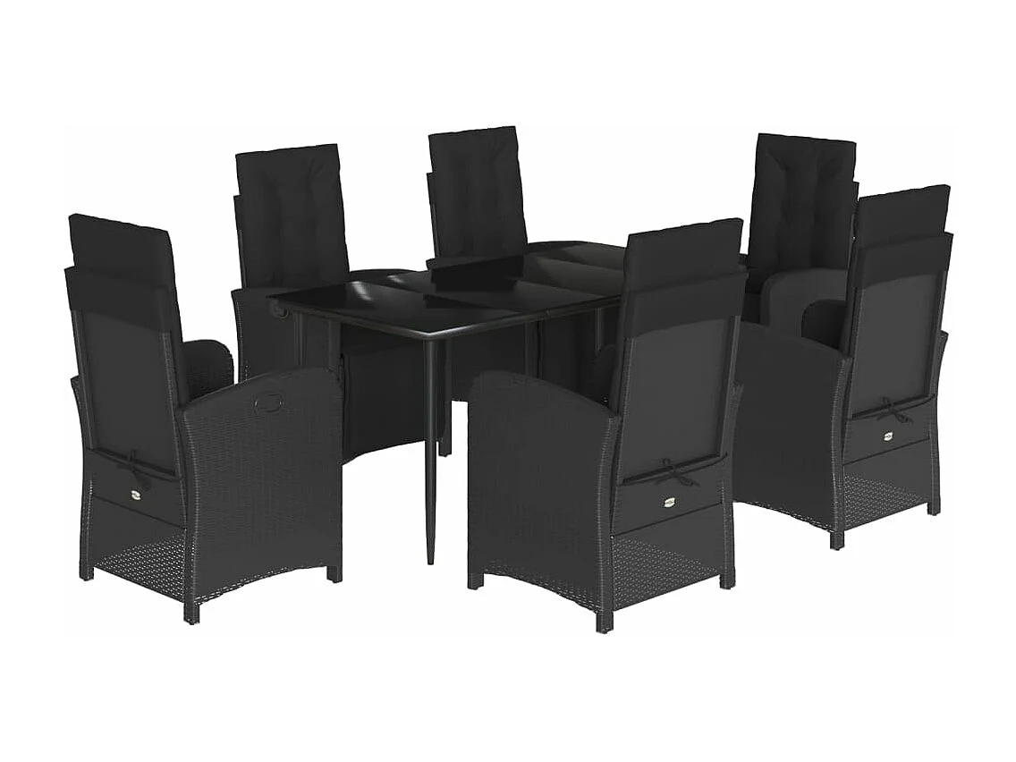 Ensemble à manger de jardin coussins 7pcs Noir Résine tressée