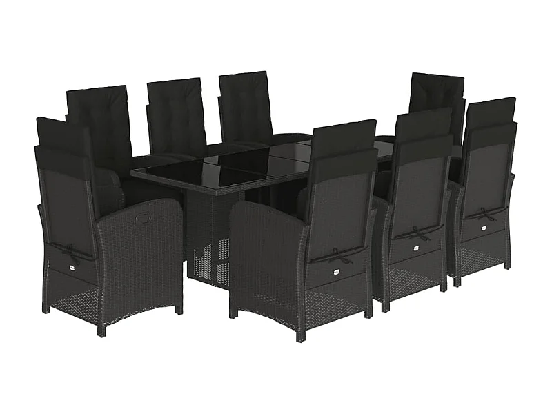 Ensemble à manger de jardin 9pcs coussins noir résine tressée