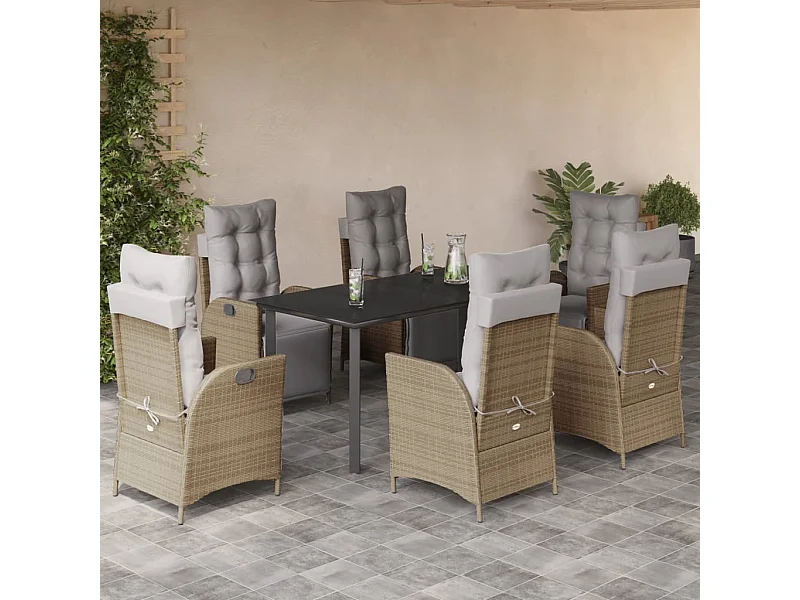 Ensemble à manger de jardin coussins 7 pcs mélange beige rotin
