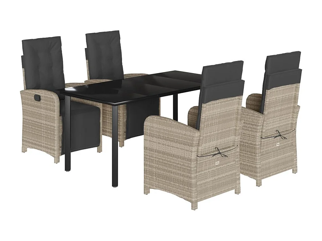 Ensemble à manger de jardin et coussins 5 pcs gris clair rotin