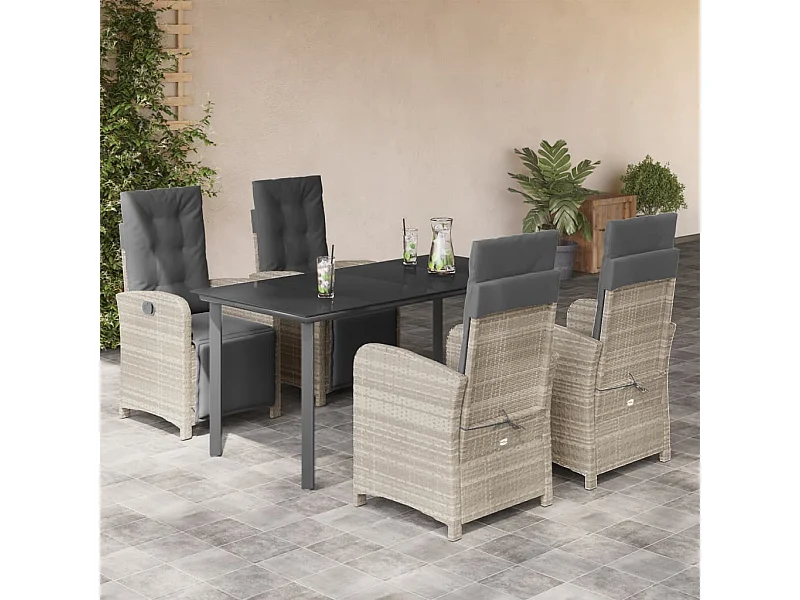 Ensemble à manger de jardin et coussins 5 pcs gris clair rotin