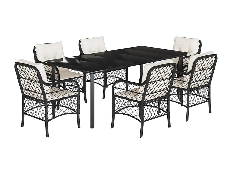 Ensemble à manger de jardin coussins 7pcs Noir Résine tressée
