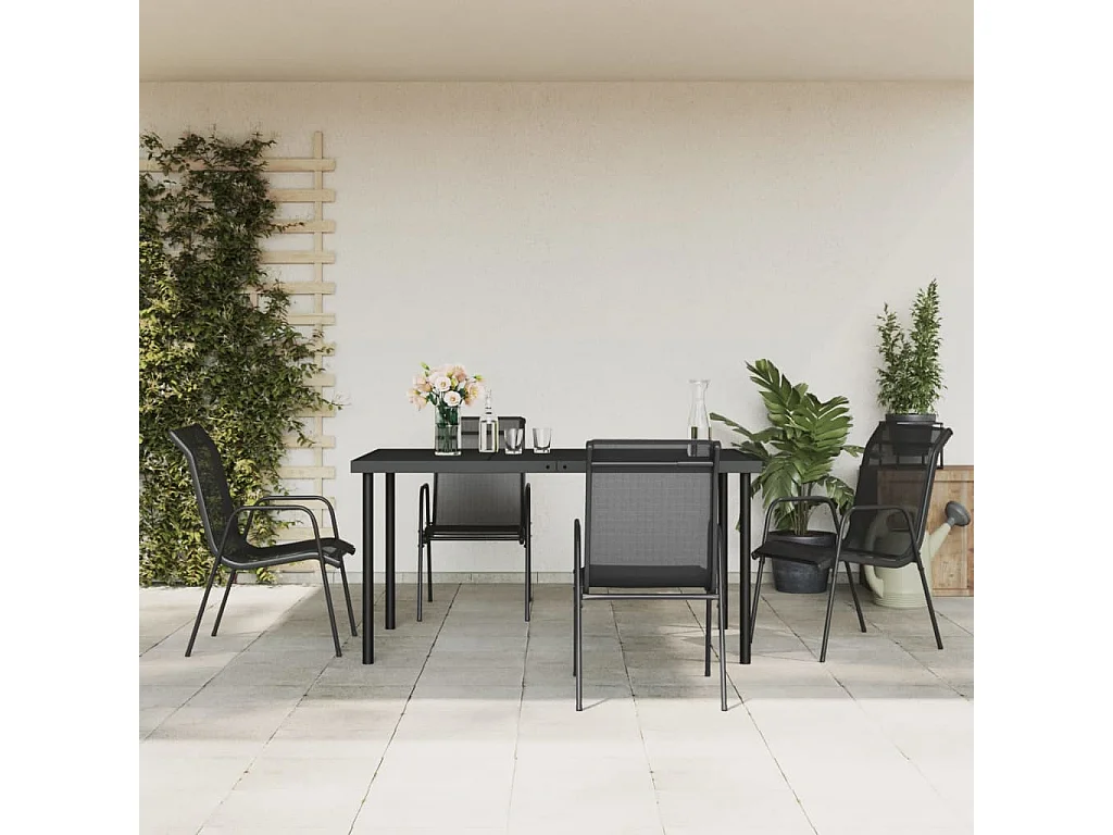 Ensemble à manger de jardin 5 pcs noir textilène et acier