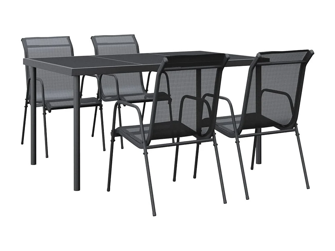 Ensemble à manger de jardin 5 pcs noir textilène et acier