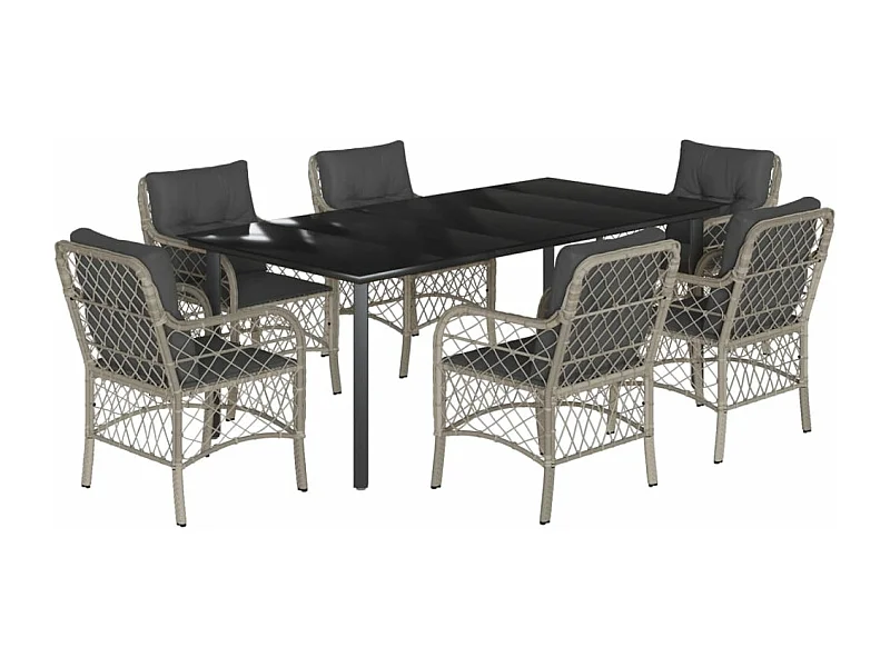 Ensemble à manger de jardin et coussins 7 pcs gris clair rotin