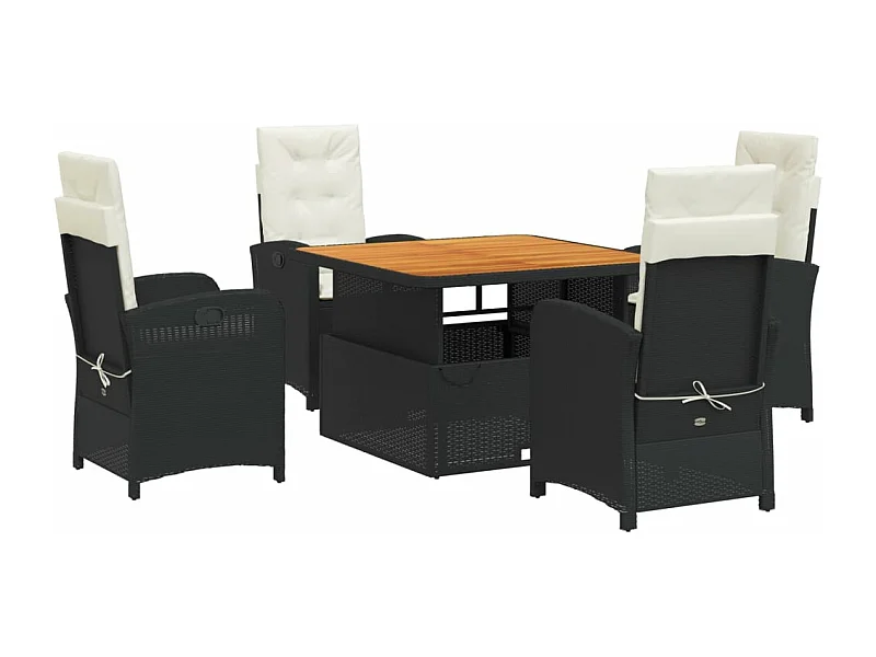 Ensemble à manger de jardin coussins 5pcs Noir Résine tressée