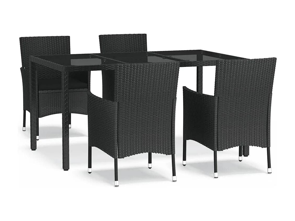 Ensemble à manger de jardin coussins 5pcs Noir Résine tressée