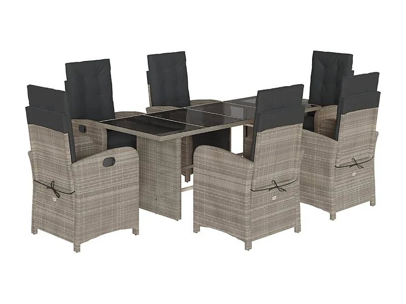 Ensemble à manger de jardin et coussins 7 pcs gris clair rotin