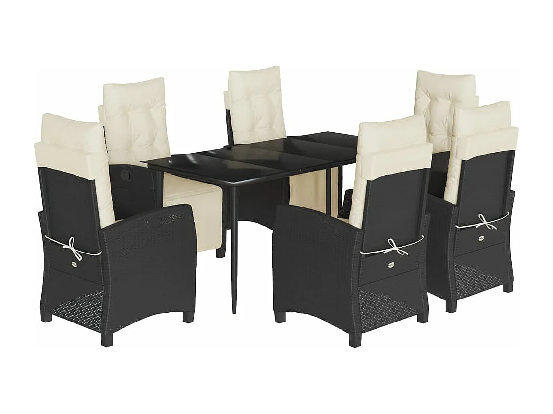 Ensemble à manger de jardin coussins 7pcs Noir Résine tressée