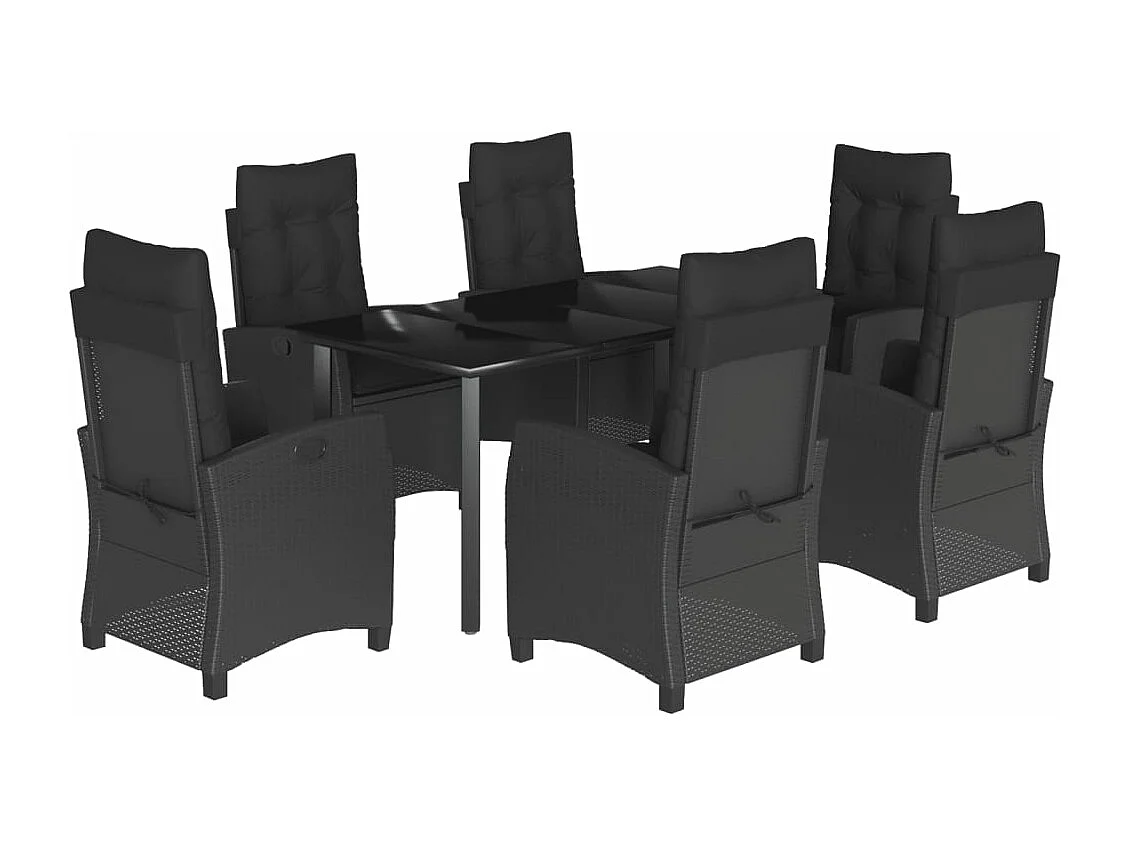 Ensemble à manger de jardin coussins 7pcs Noir Résine tressée