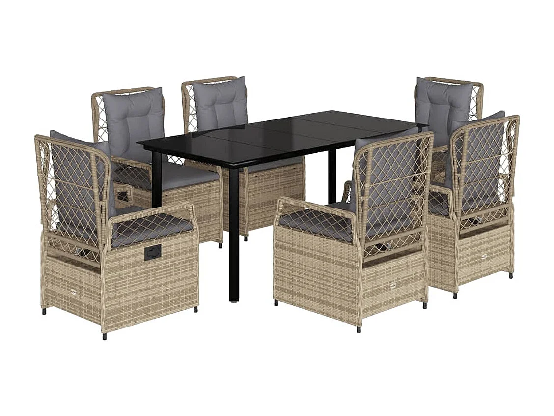 Ensemble à manger de jardin et coussins 7 pcs beige poly rotin