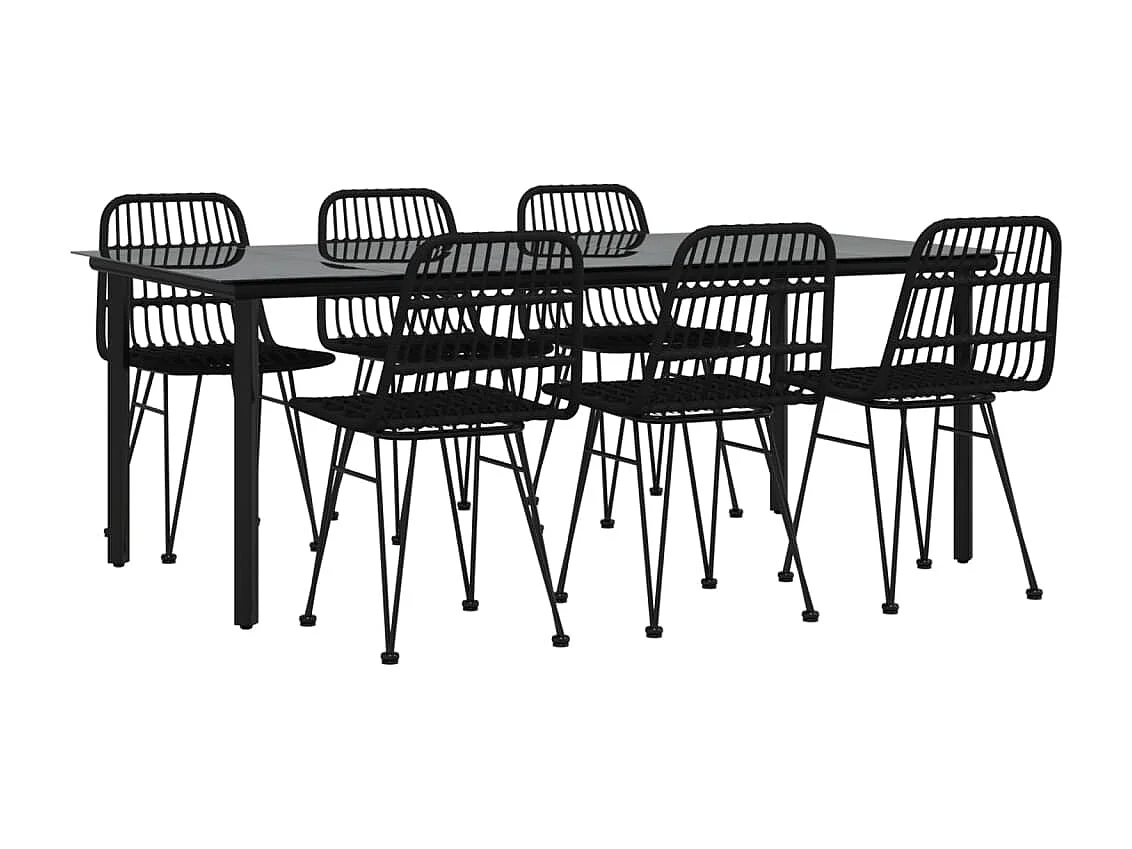 Ensemble à manger de jardin 7 pcs Noir Résine tressée