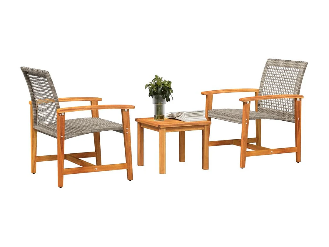 Ensemble de bistro 3 pcs gris résine tressée et bois d'acacia