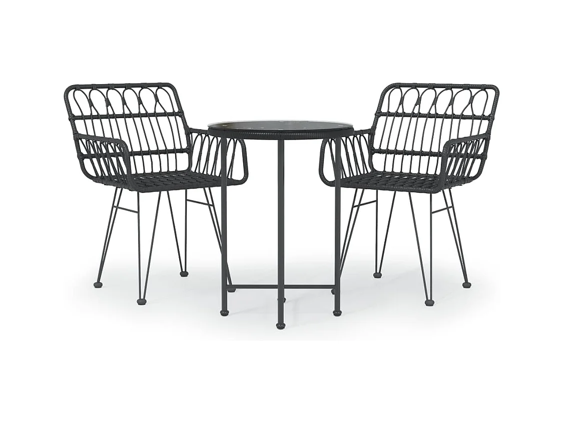 3-delige Tuinset poly rattan zwart