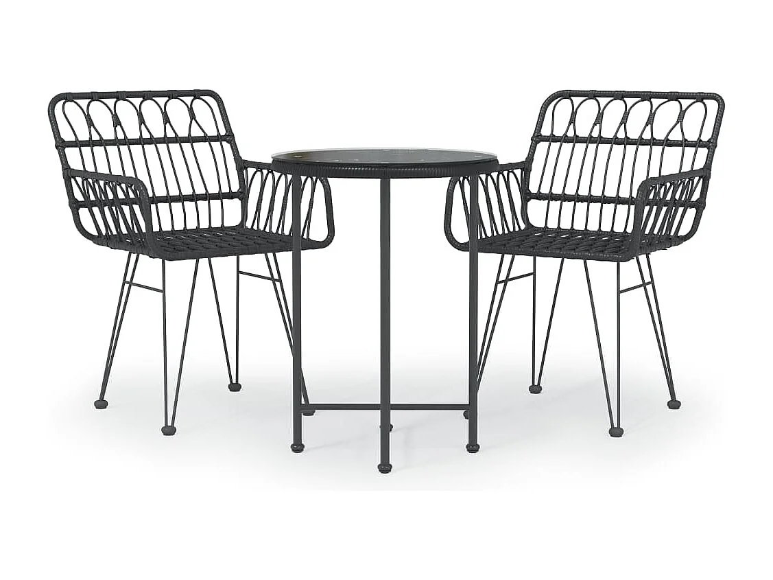 3-delige Tuinset poly rattan zwart