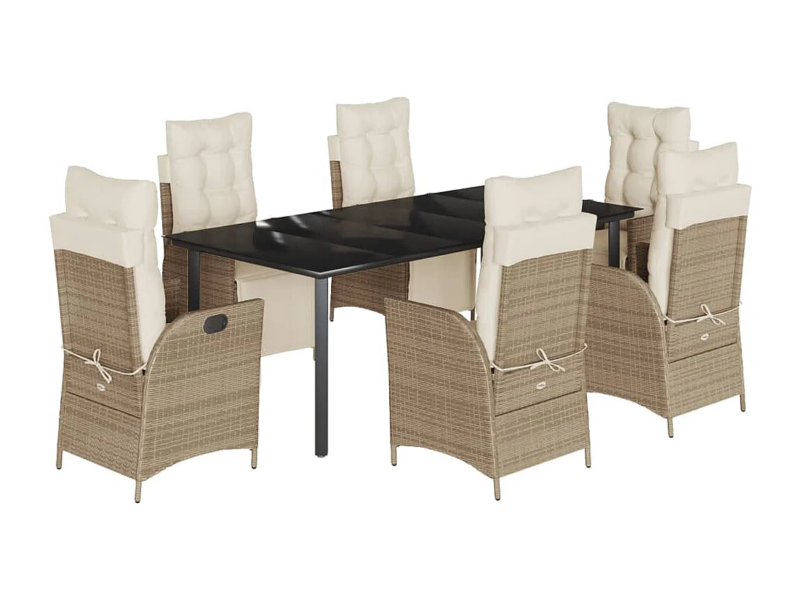 Ensemble à manger de jardin et coussins 7 pcs beige poly rotin