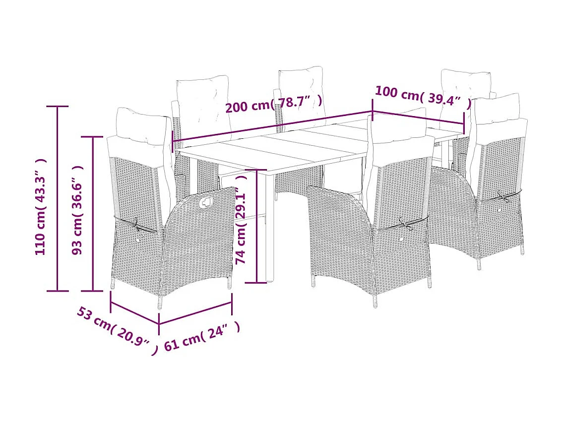 Ensemble à manger de jardin et coussins 7 pcs beige poly rotin