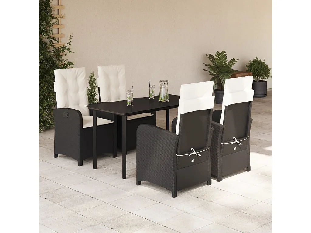 Ensemble à manger de jardin coussins 5pcs Noir Résine tressée