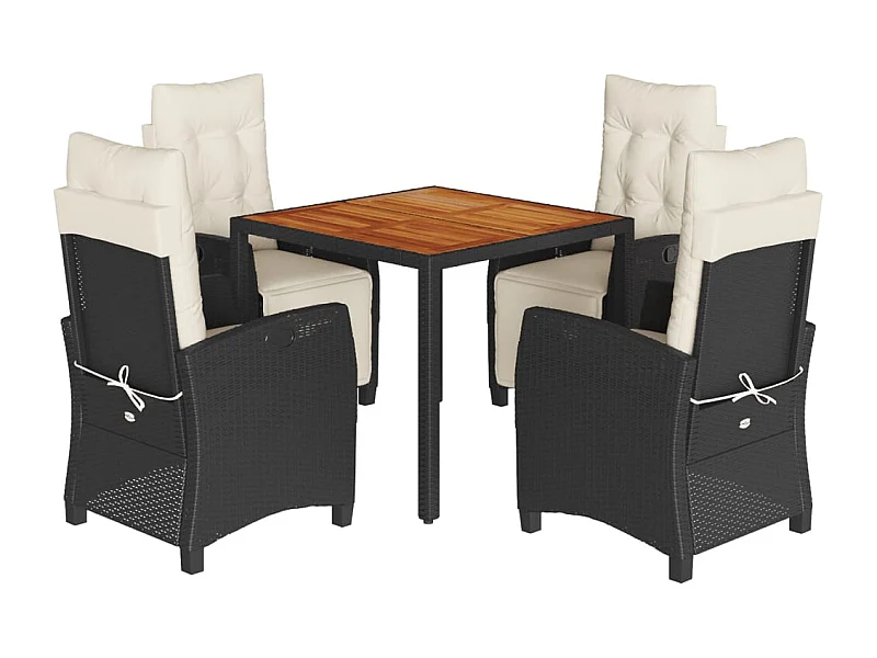 Ensemble à manger de jardin coussins 5pcs Noir Résine tressée