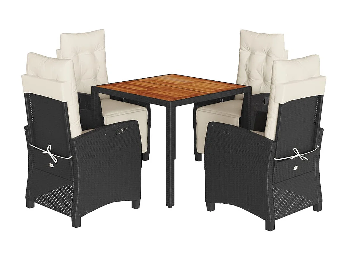 Ensemble à manger de jardin coussins 5pcs Noir Résine tressée