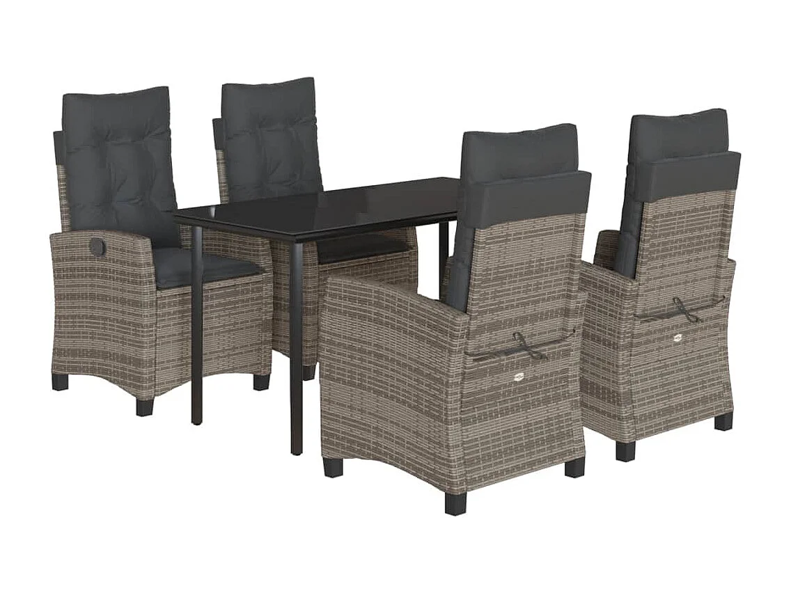 Ensemble à manger de jardin 5 pcs coussins gris résine tressée