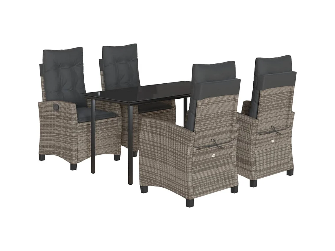 Ensemble à manger de jardin 5 pcs coussins gris résine tressée