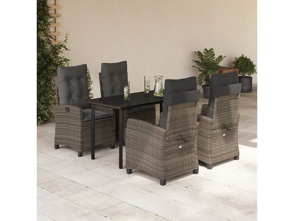 Ensemble à manger de jardin 5 pcs coussins gris résine tressée