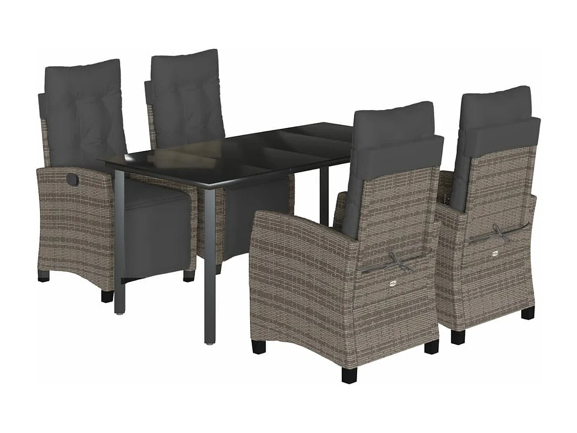 Ensemble à manger de jardin 5 pcs coussins gris résine tressée