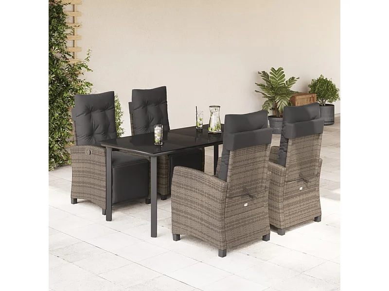 Ensemble à manger de jardin 5 pcs coussins gris résine tressée