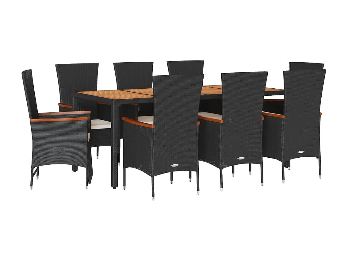 Ensemble à manger de jardin 9pcs coussins noir résine tressée