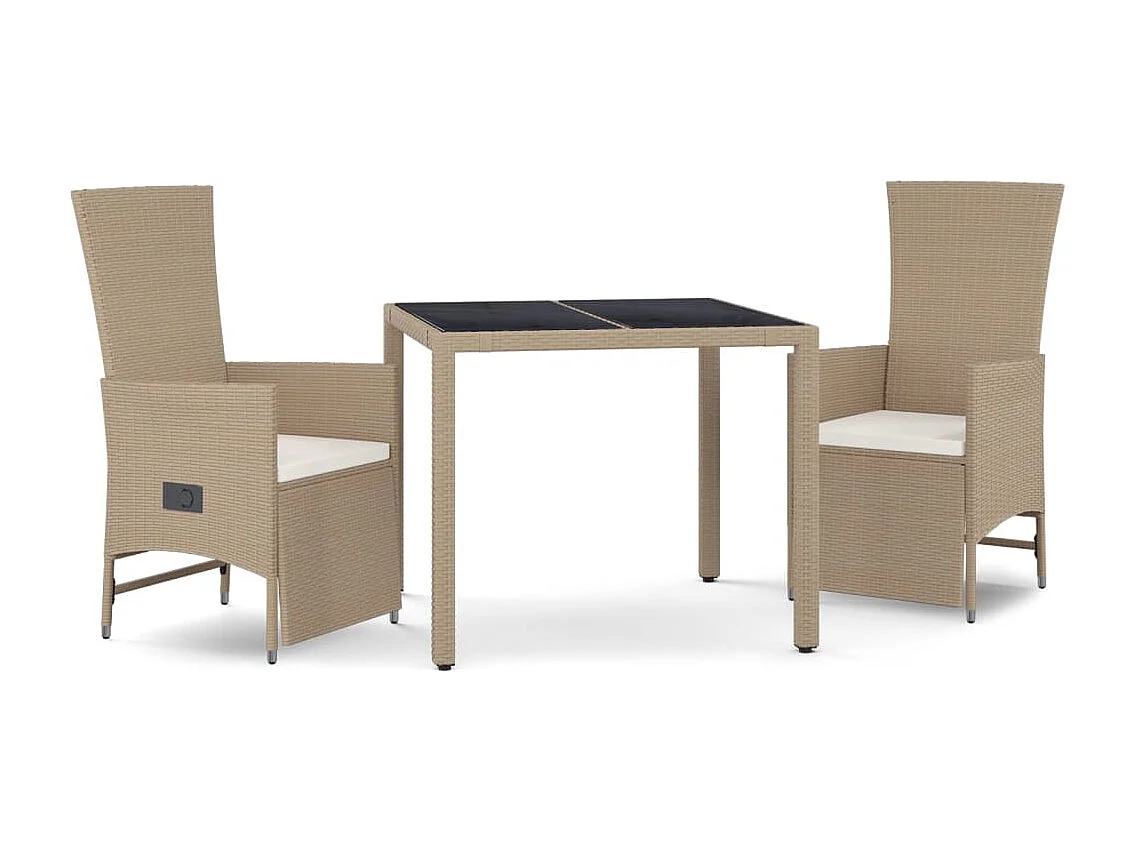 Ensemble à manger de jardin et coussins 3 pcs Beige poly rotin