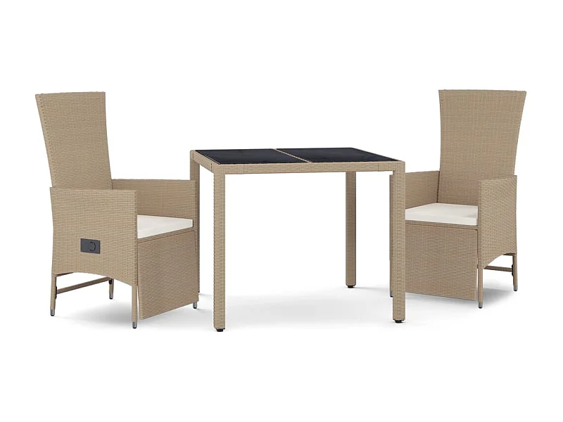 Ensemble à manger de jardin et coussins 3 pcs Beige poly rotin