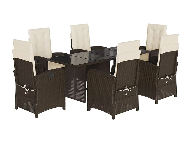 Ensemble à manger de jardin et coussins 7 pcs marron rotin