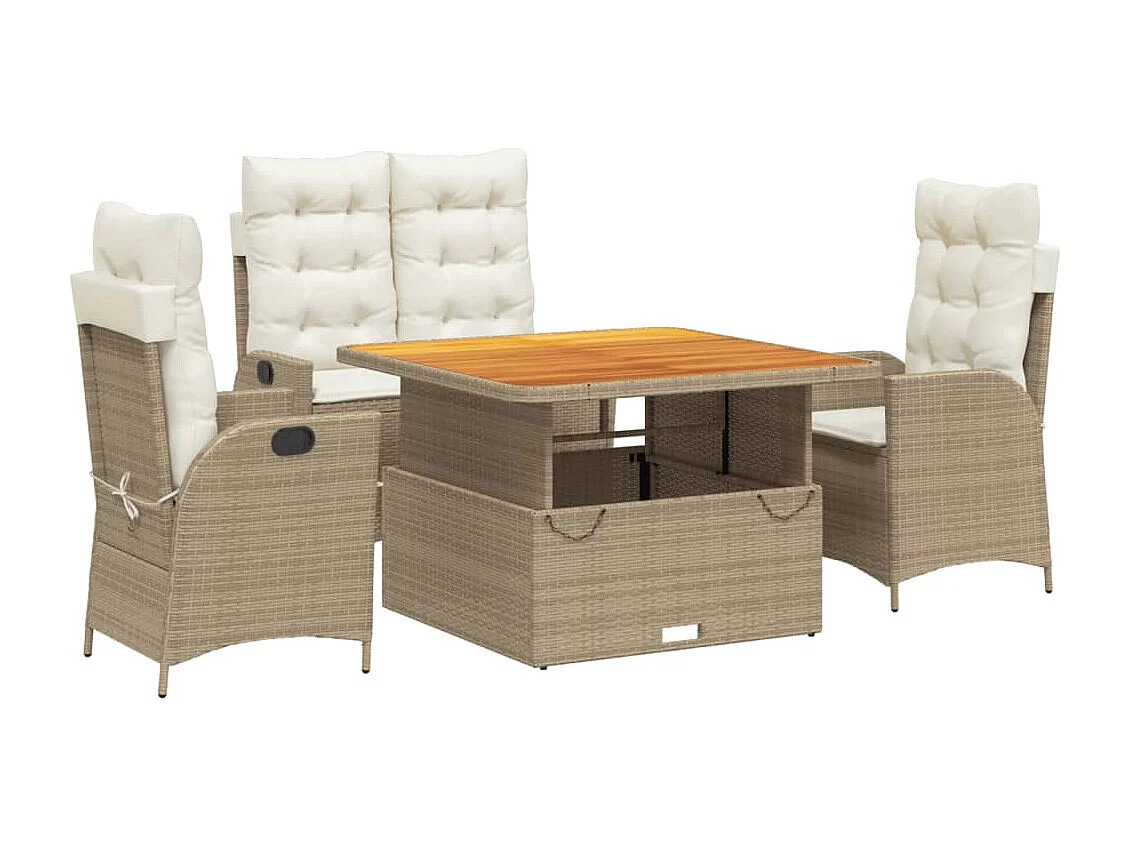 Ensemble à manger de jardin coussins 4 pcs beige résine tressée