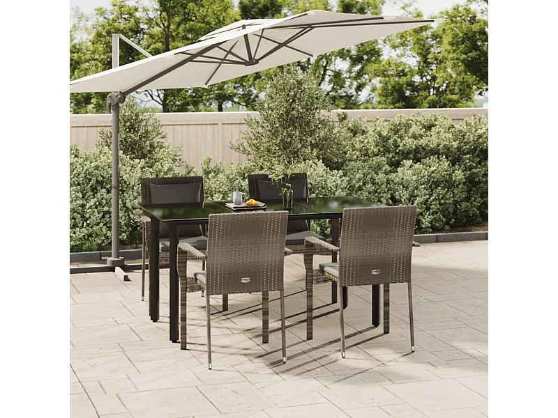 Ensemble à manger de jardin coussins 5 pcs noir et gris