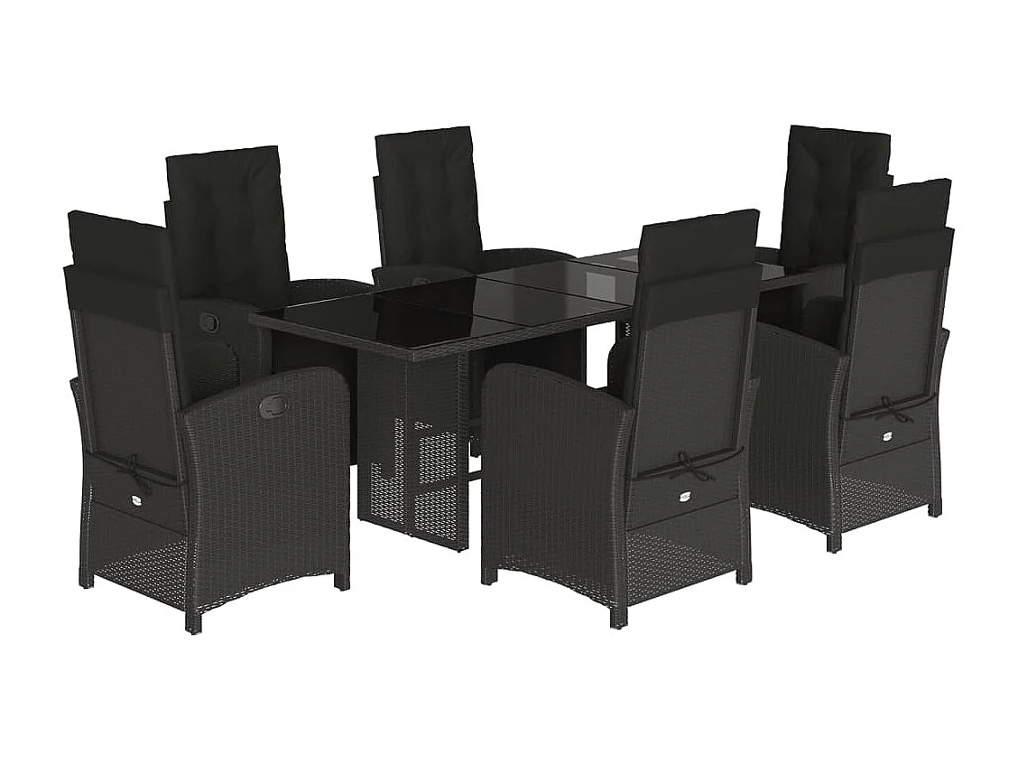 Ensemble à manger de jardin coussins 7pcs Noir Résine tressée