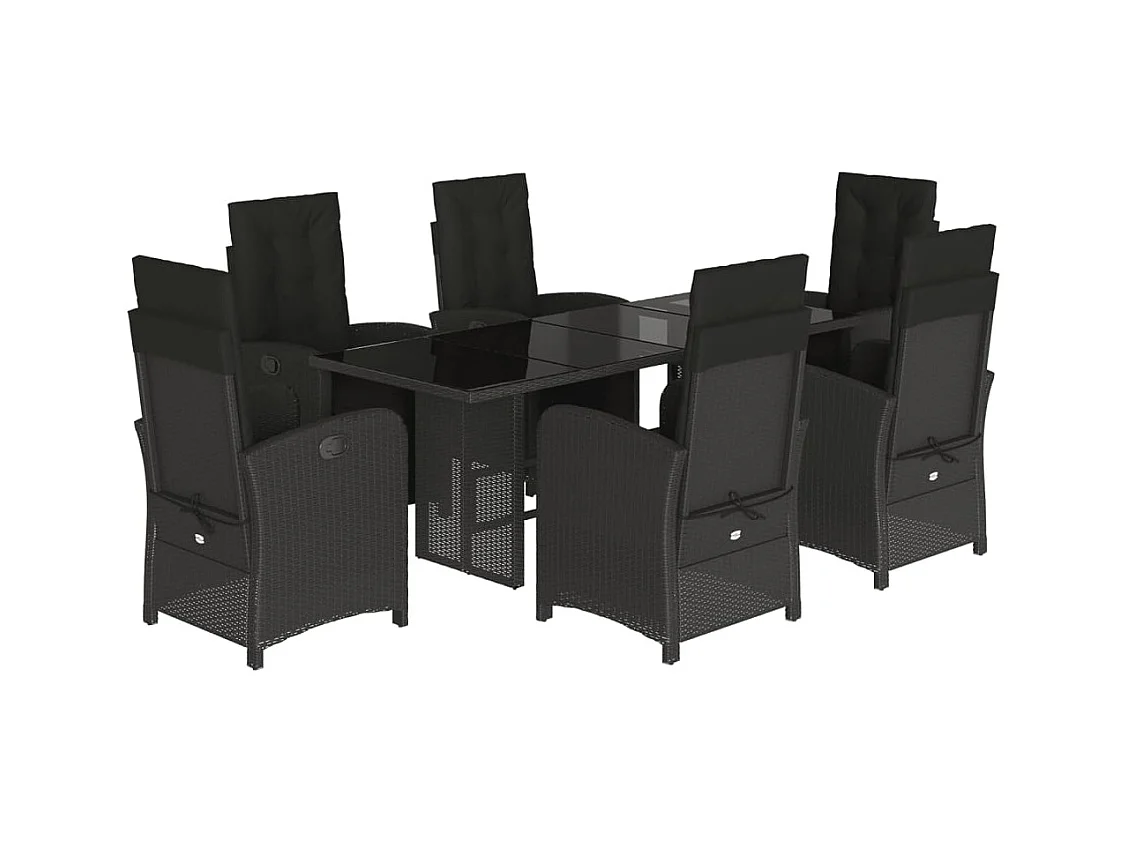 Ensemble à manger de jardin coussins 7pcs Noir Résine tressée