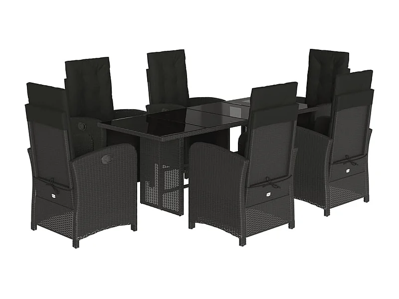 Ensemble à manger de jardin coussins 7pcs Noir Résine tressée